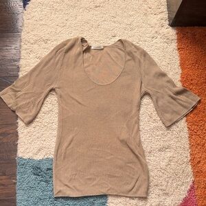 By Malene Birger Beige Ribbed Short Sleeve Top